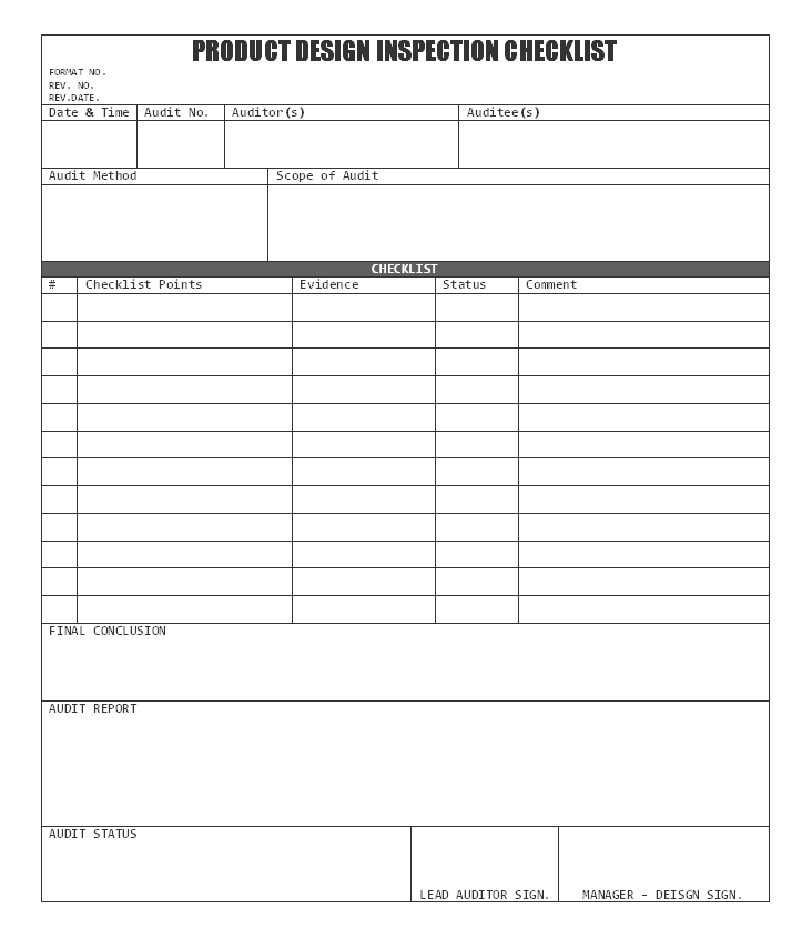 Product Design Inspection Checklist | Format | Example | Template