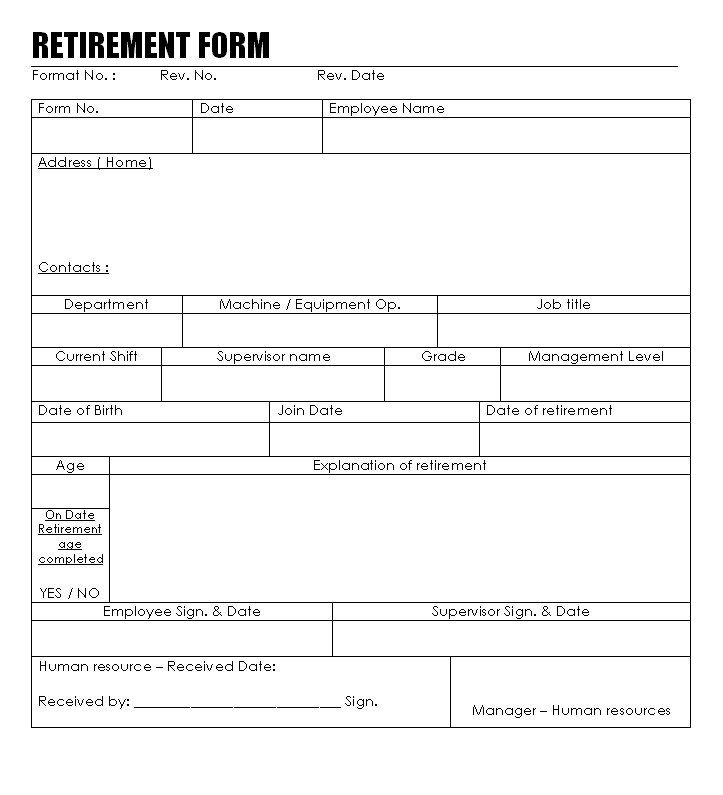 Retirement Form Format