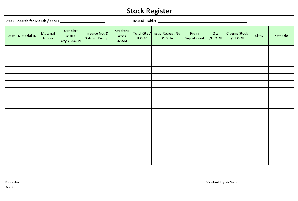 Stock Register | Format | Example | Template