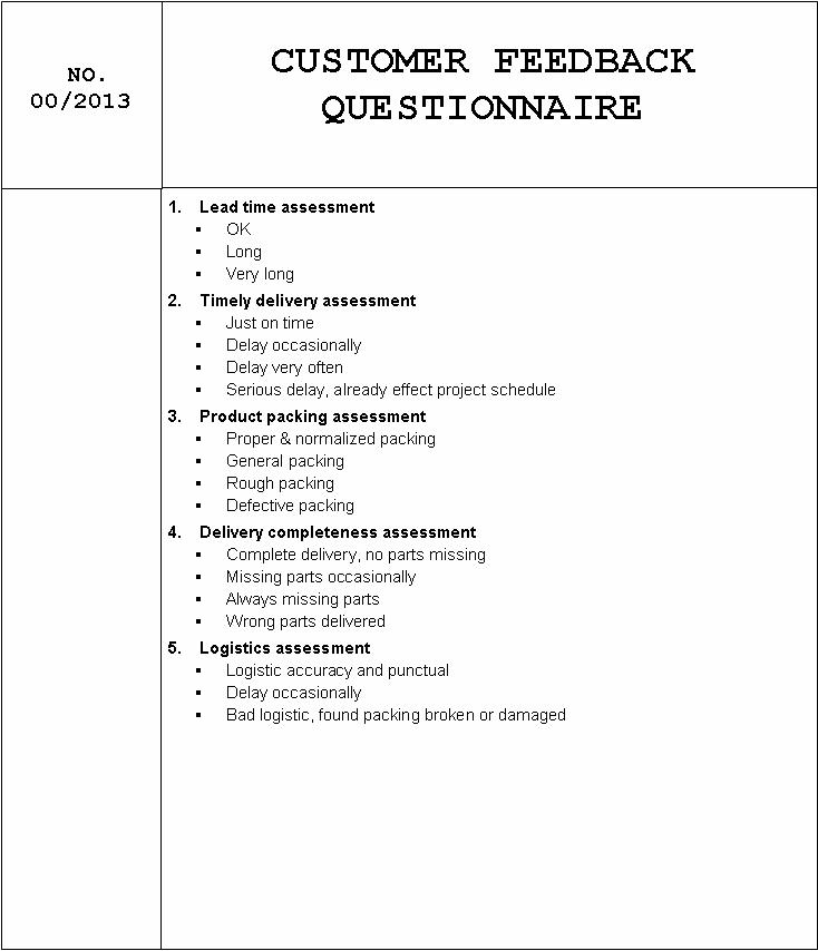 Customer feedback questionnaire Customer feedback questionnaire