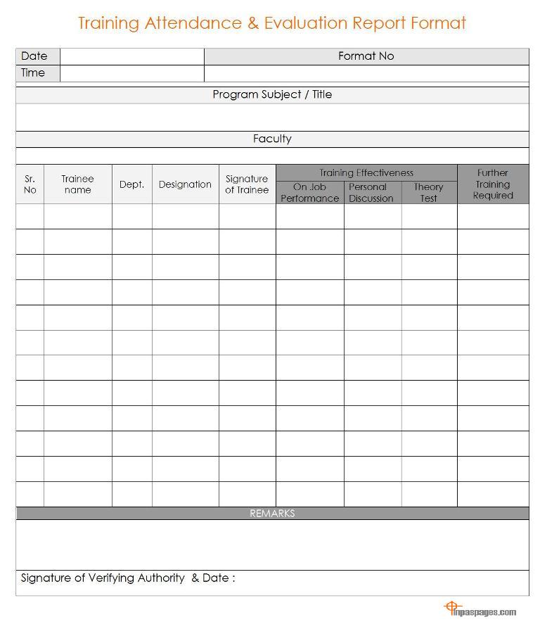 Training Attendance & Evaluation report format