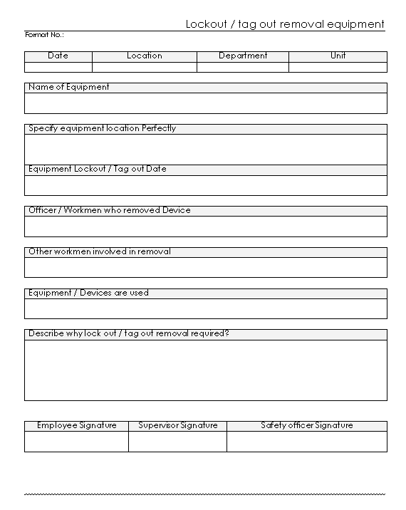Lock out / Tag out remove equipment form