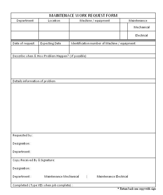 Maintenance work request form