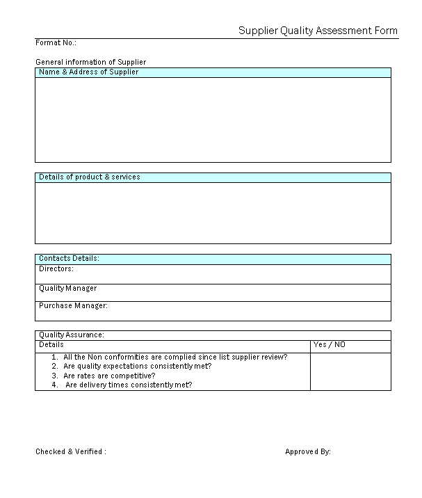 supplier quality assessment form