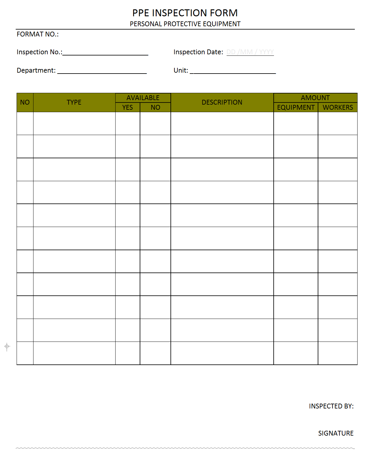 PPE Inspection form