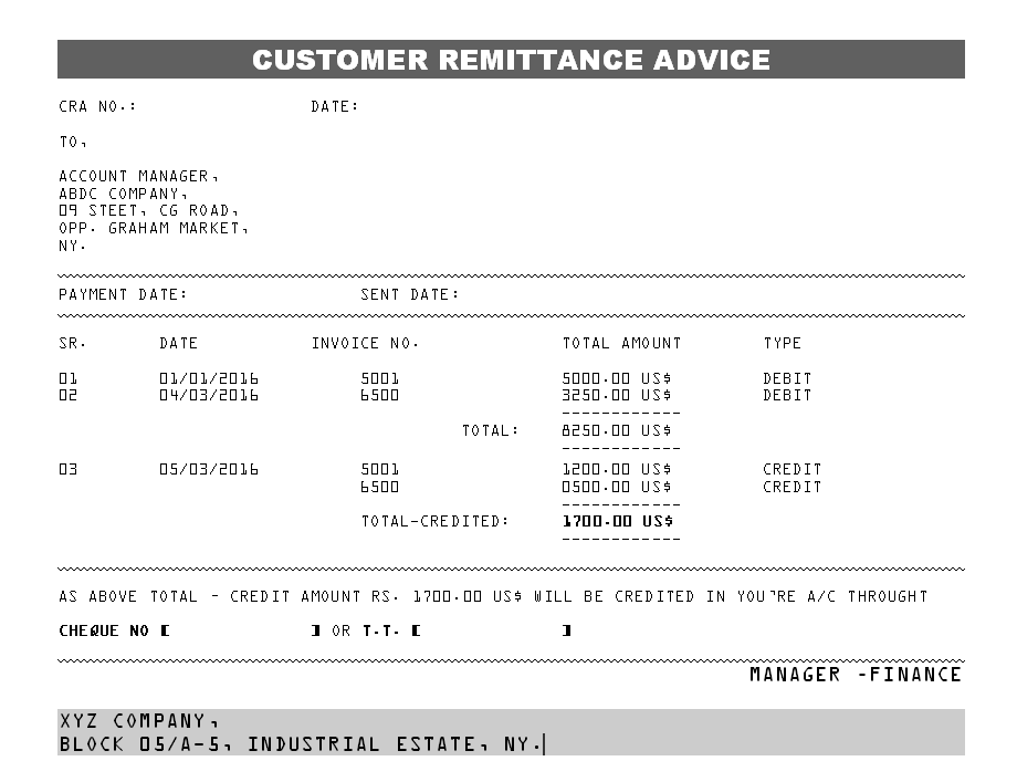 Customer Remittance Advice