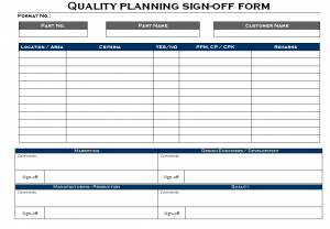 Quality planning sign-off form