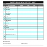 Safety equipment record sheet
