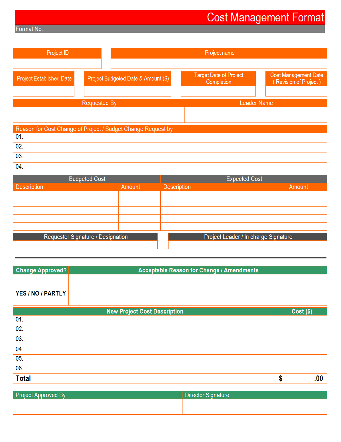 Cost Management Format