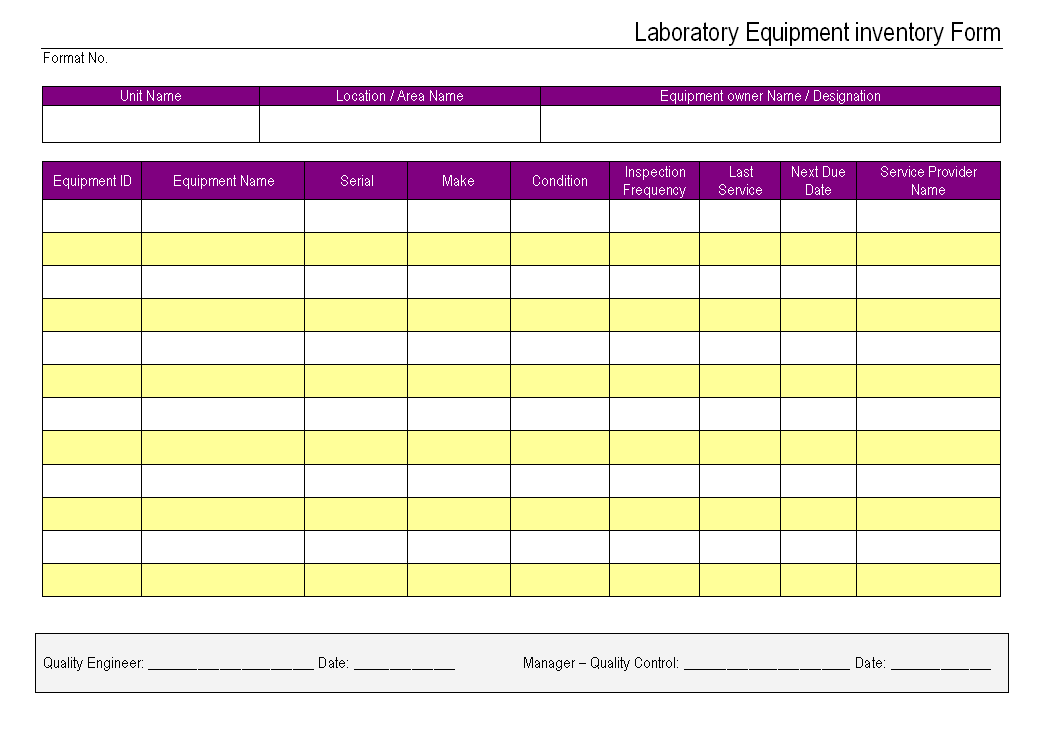 Laboratory Equipment Inventory Form