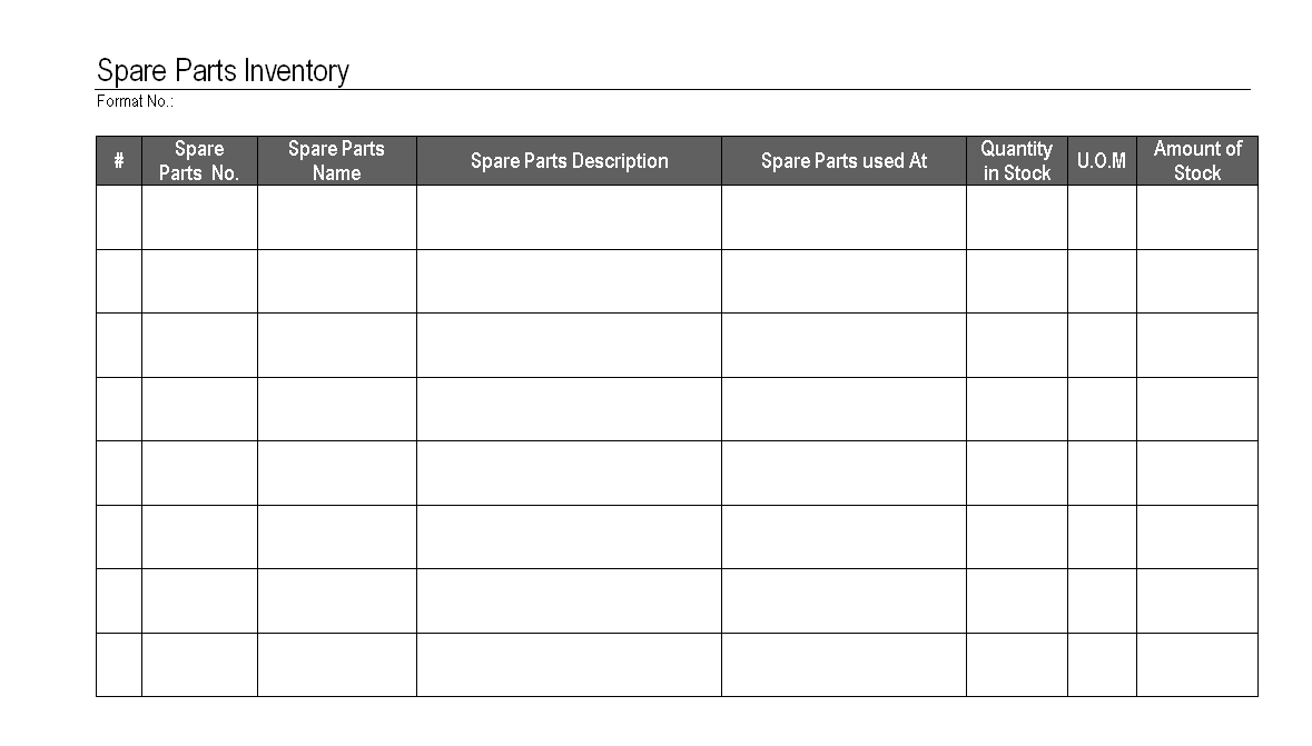 Part list. Spare list