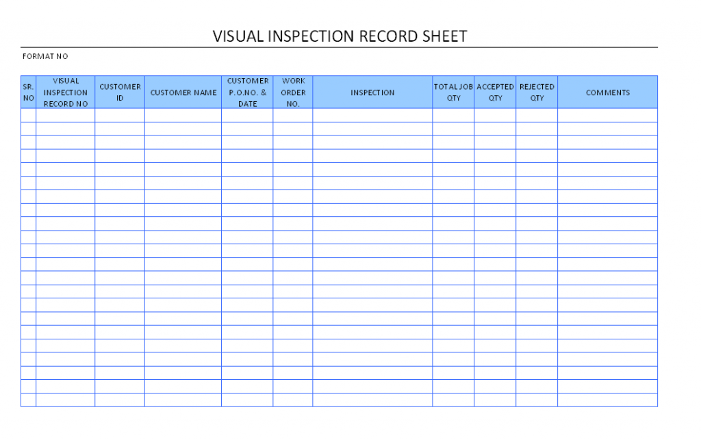 No Visual Inspection Document Visual Inspection Record Sheet