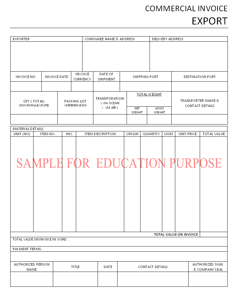 Export Commercial Invoice
