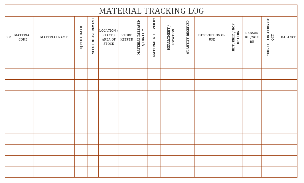 Material tracking log