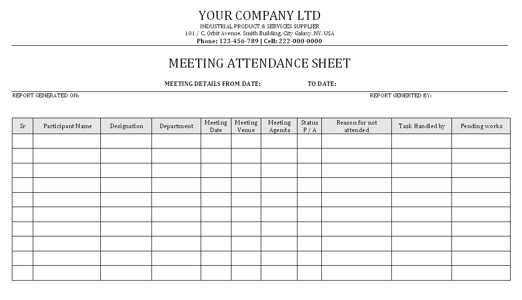 Meeting attendance sheet