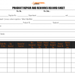 Product Repair and Re-work record sheet
