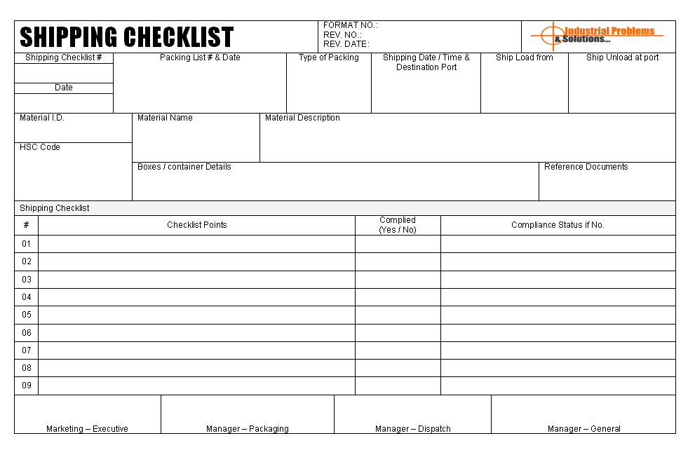 Shipping Checklist Free Export Job Checklist Templates Formats
