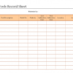 Calibration of tools record sheet