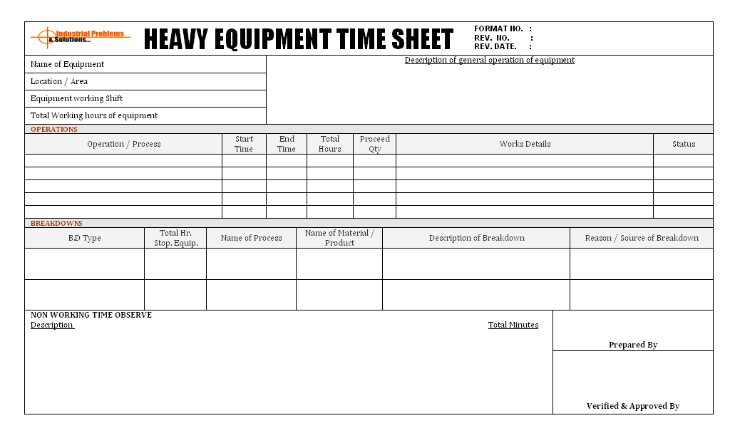 Heavy equipment time sheet