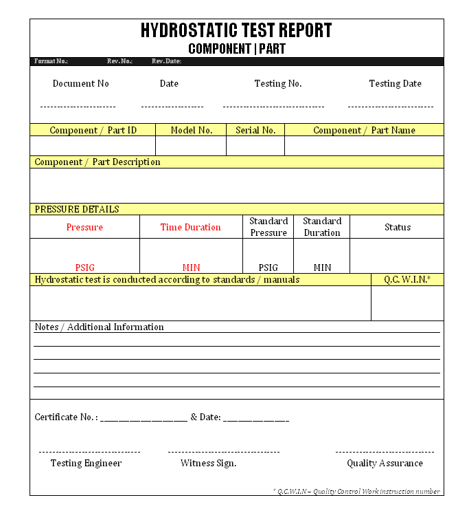 Hydrostatic test Report