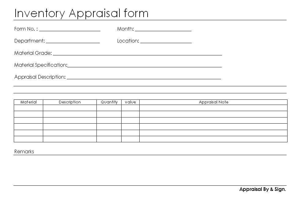 Inventory appraisal form