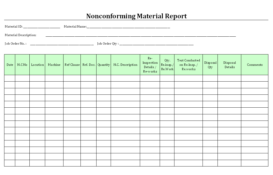 Nonconforming material report