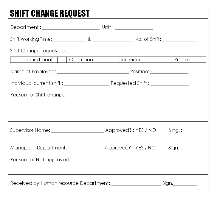 Shift change request form