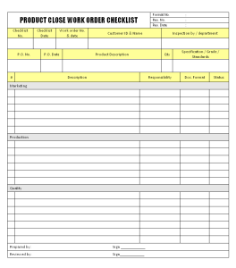 Documentation for Product close work order