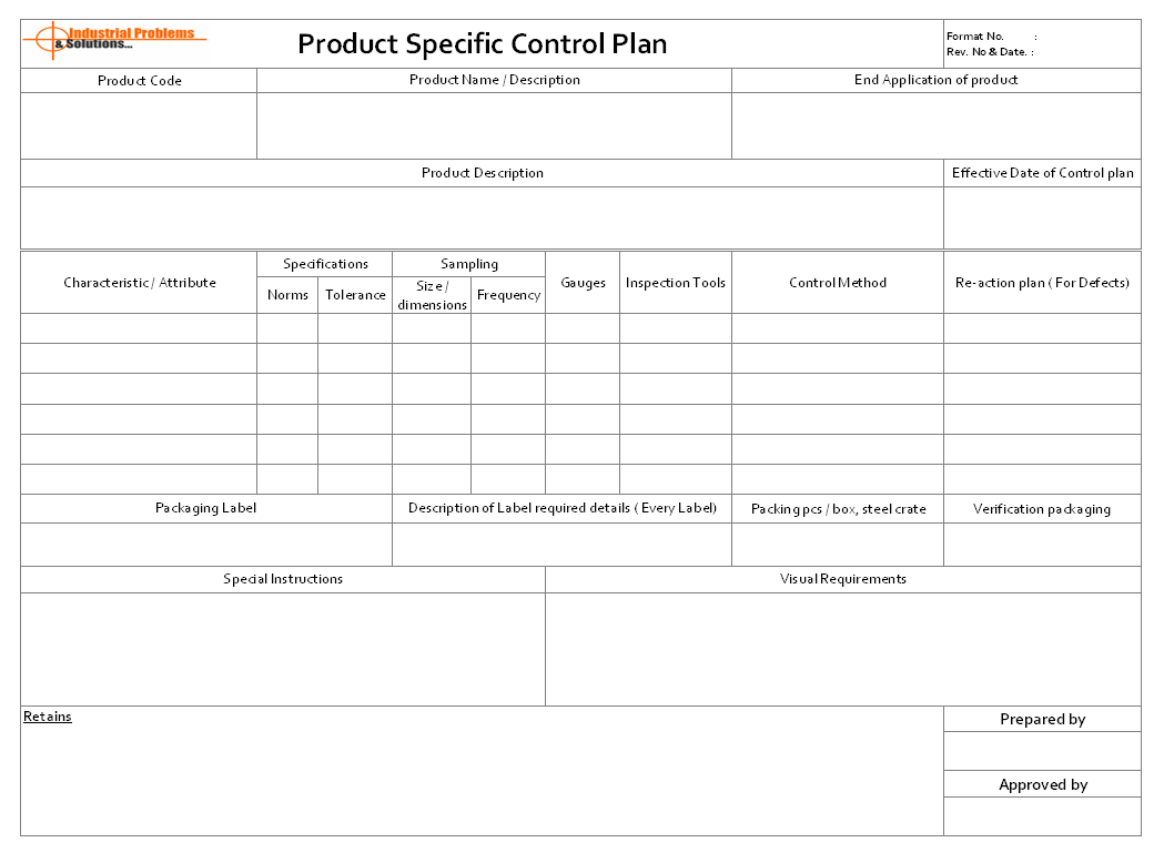 Product specific control plan
