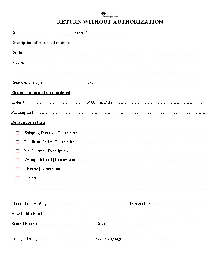 Return without authorization