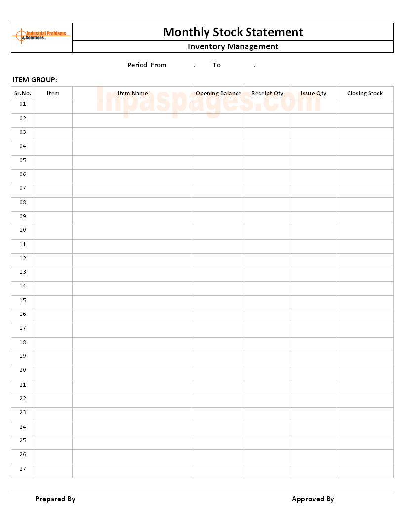 Monthly stock statement