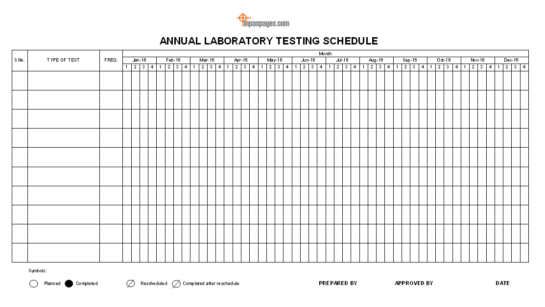 Annual laboratory testing schedule template