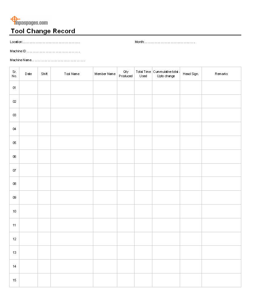 Tool change record