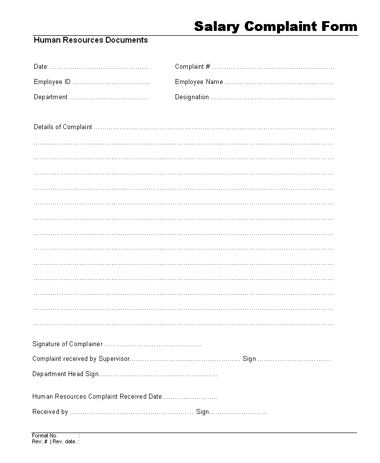 Salary Complaint form template