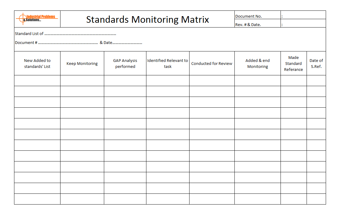 Standards monitoring matrix template