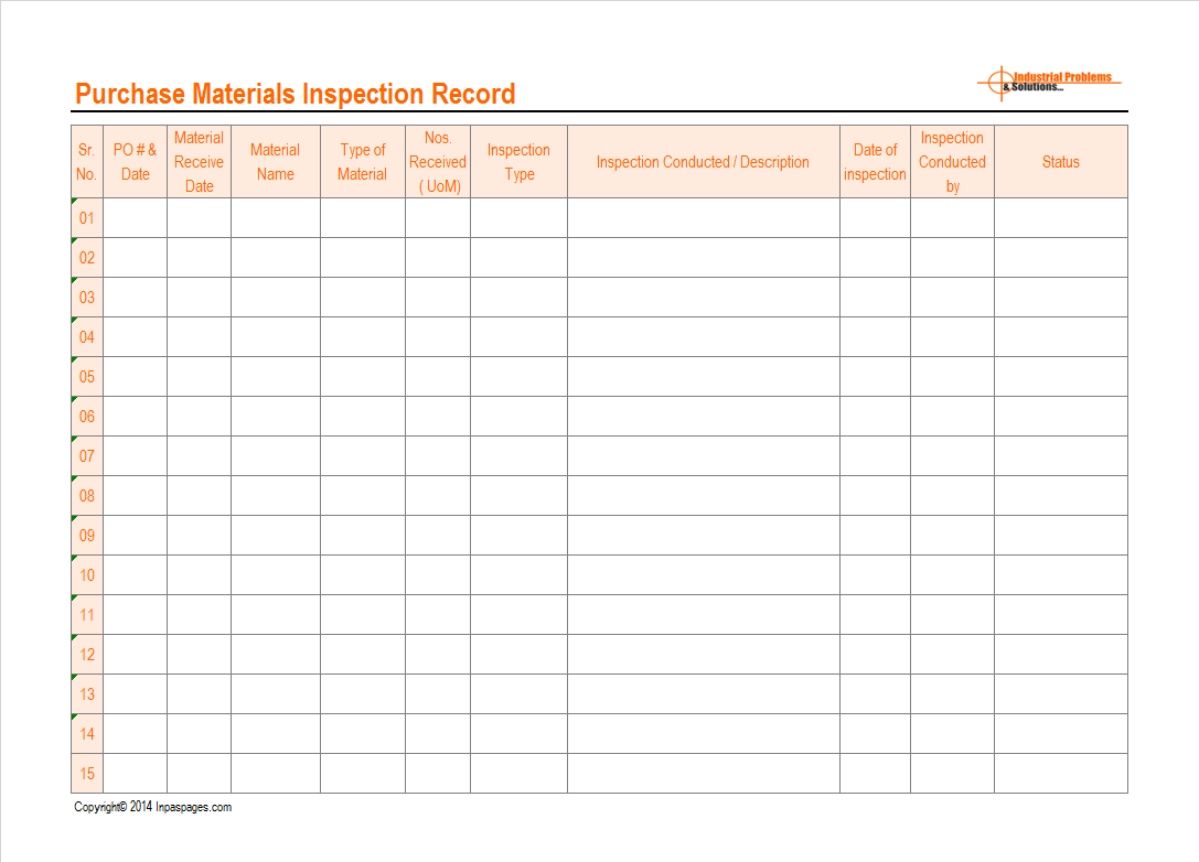 incoming materials inspection record
