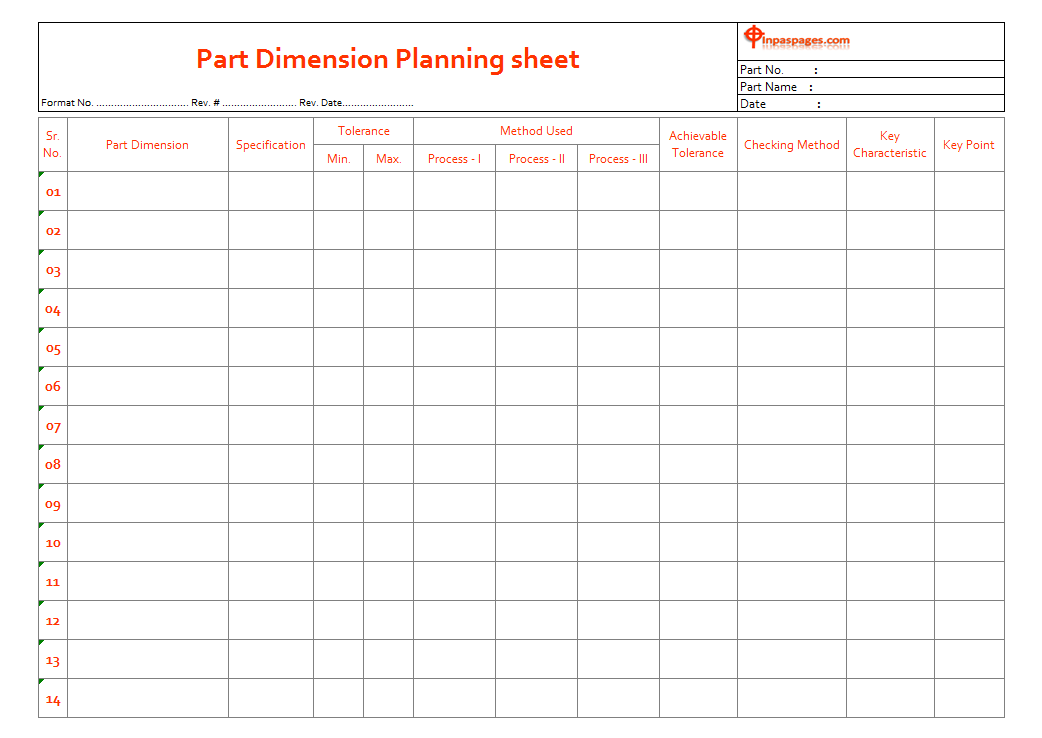 Part Dimension planning sheet, Part Dimension planning sheet format, Part Dimension planning sheet template, Part Dimension planning sheet example, Part Dimension planning sheet sample, Part Dimension planning sheet pdf, Part Dimension planning sheet ppt, process characteristics