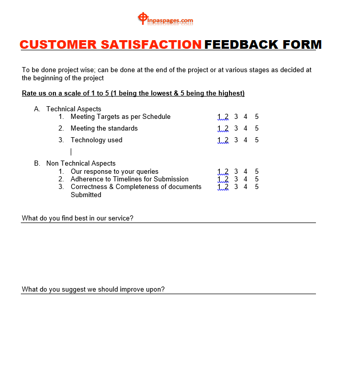 Customer satisfaction feedback form Excel