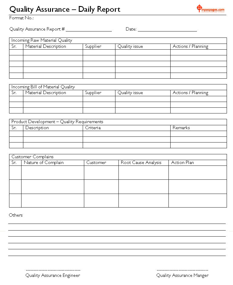 Quality Assurance Report Template For Excel