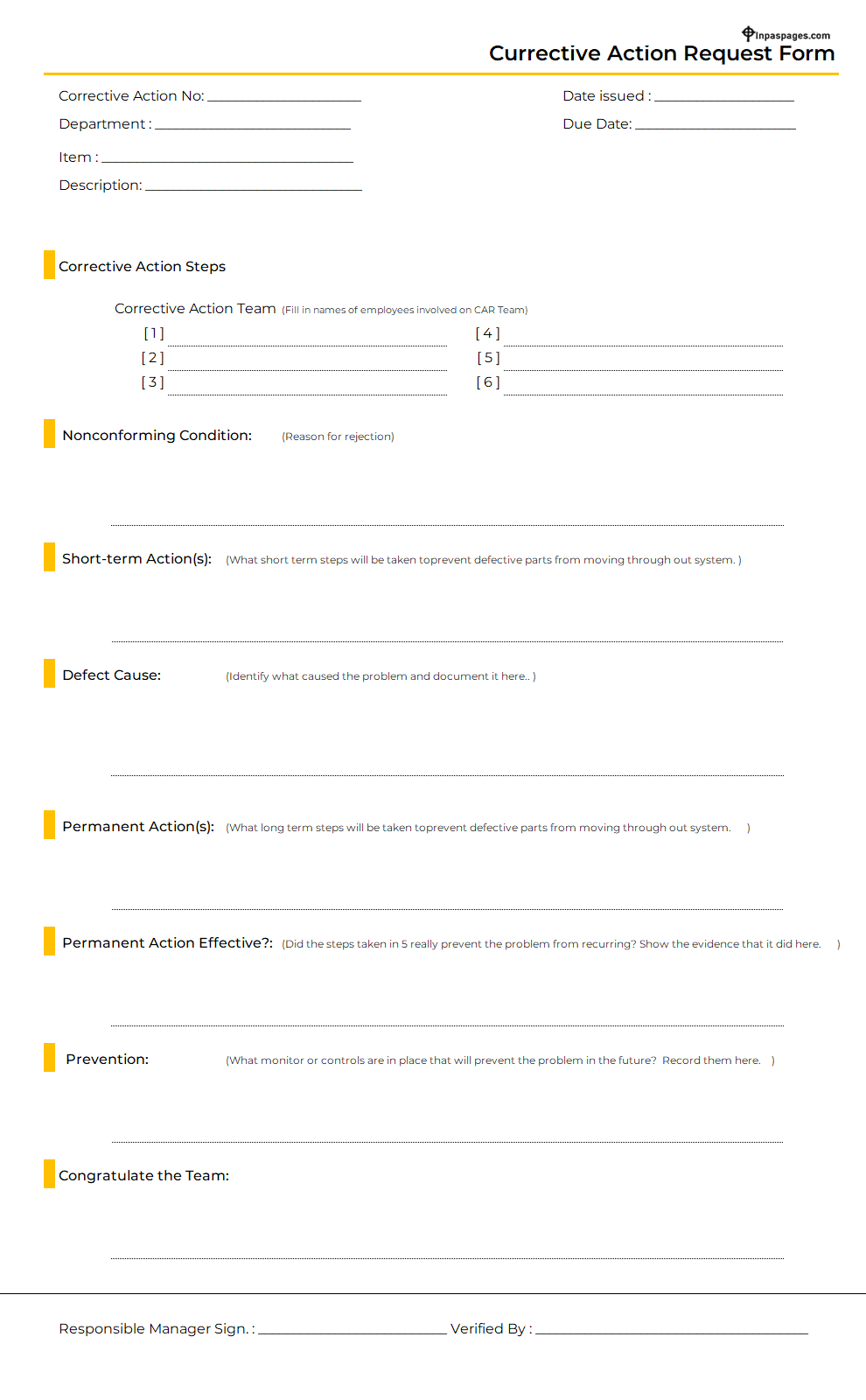Corrective Action Request Form