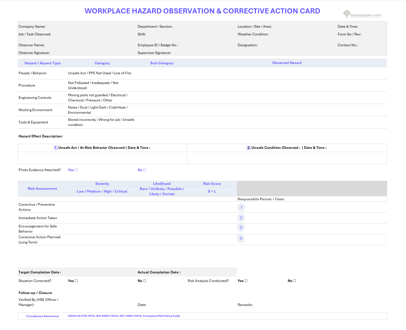 Hazard Observation Card