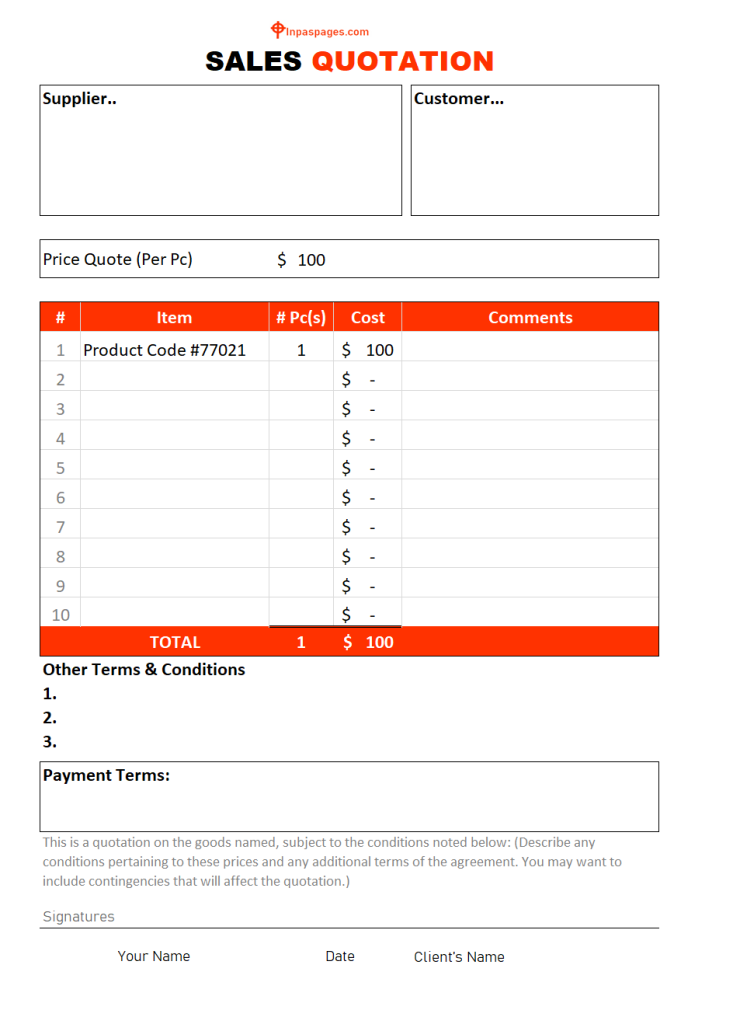 Sales quotation templates – 6 Free Samples Examples Formats