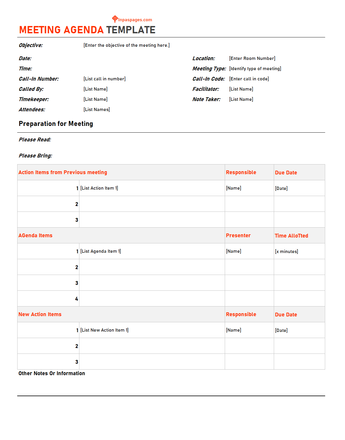 Meeting Agenda Examples