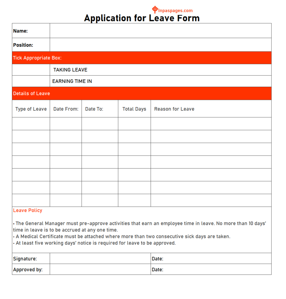 Leave Application form template | Employee in Excel & word format