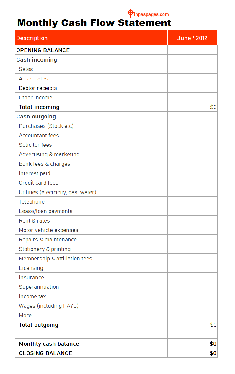 Monthly Cash Flow Statement Template excel, Monthly Cash Flow Statement format, Monthly Cash Flow Statement example, Monthly Cash Flow Statement sample, Monthly Cash Flow Statement pdf