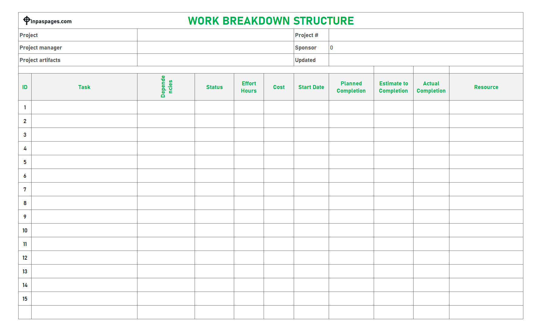Work Breakdown Structure Excel format, Work Breakdown Structure Excel template, Work Breakdown Structure Excel example, Work Breakdown Structure Excel sample