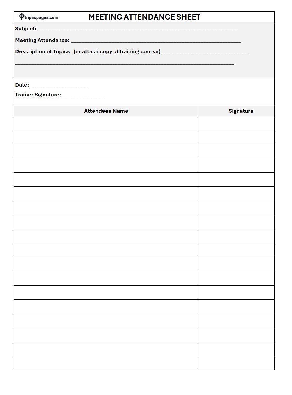 Meeting Attendance sign-in Sign out Template