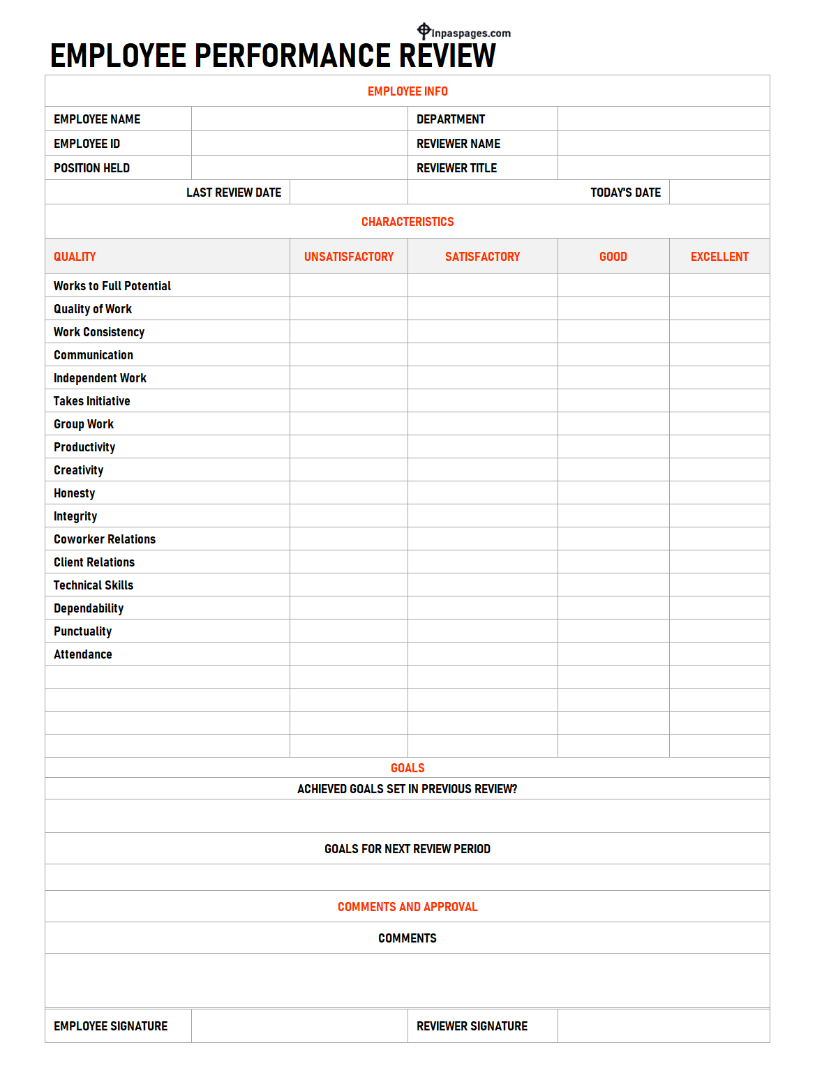Employee Performance Review template