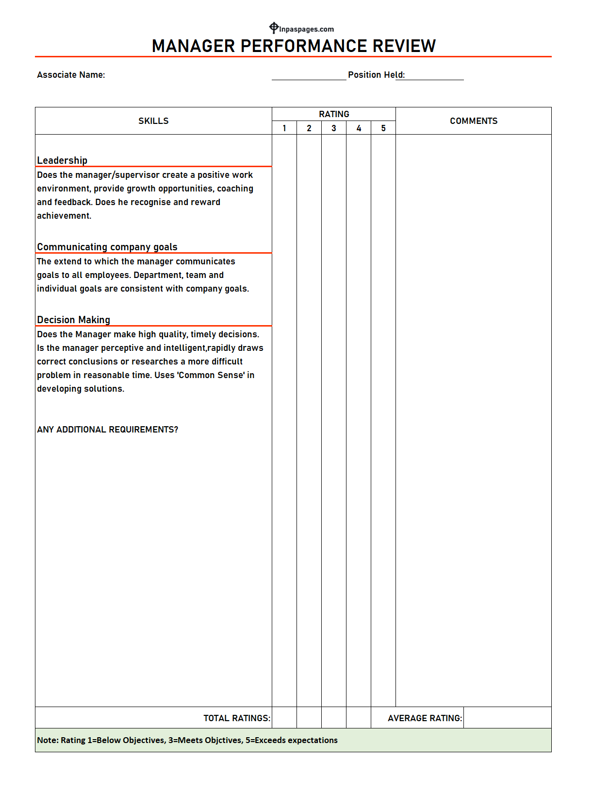 Performance review format, Performance review template, Performance review sample