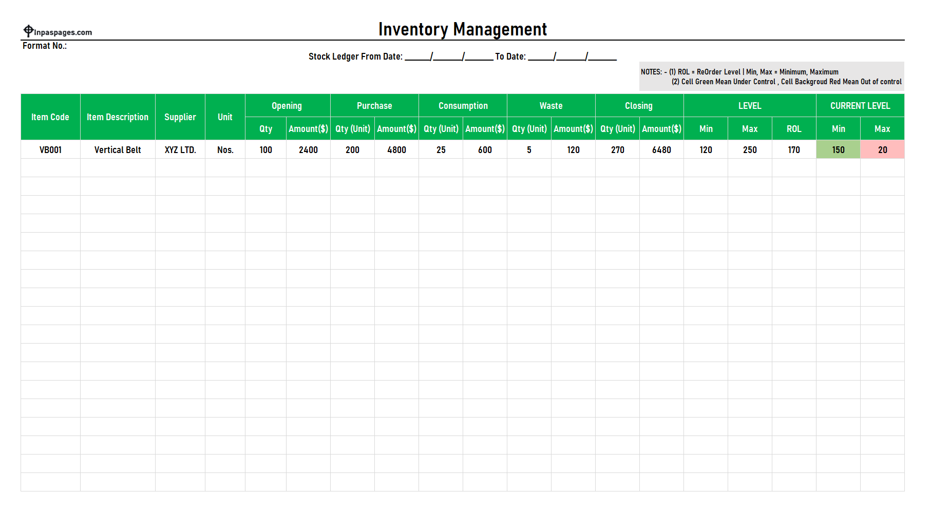 Excel Inventory management format, Excel Inventory management sample, Excel Inventory management example